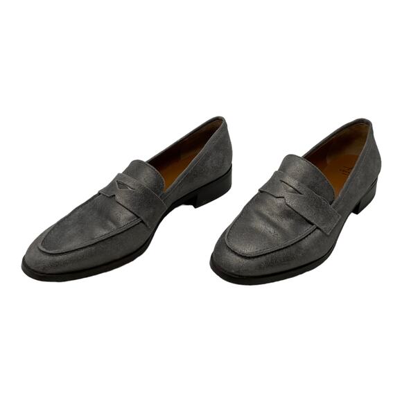 Aquatalia Kelsey Gray Metallic Suede leather Loafers 8.5 - Picture 3 of 16